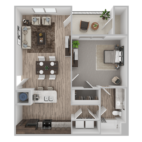 Floor plan for 1 bed, 1 bath, 757 sqft